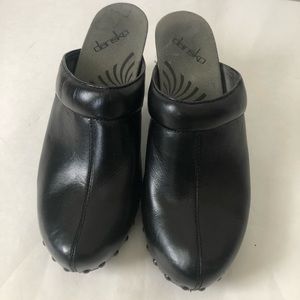 DANSKO Black Leather Open Back Clogs Size 38